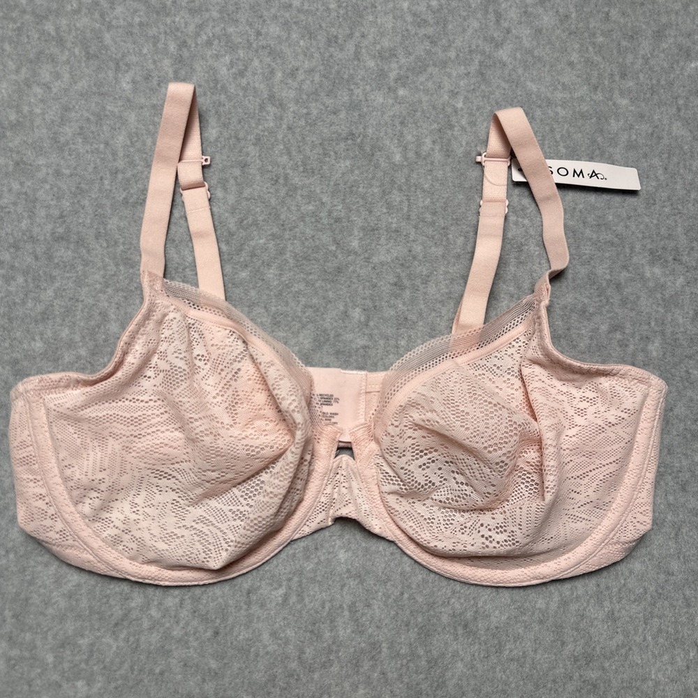 Soma Pretty Pink Unlined Lace PC Perfect Coverage Underwire Bra Sz 38D NWT $58